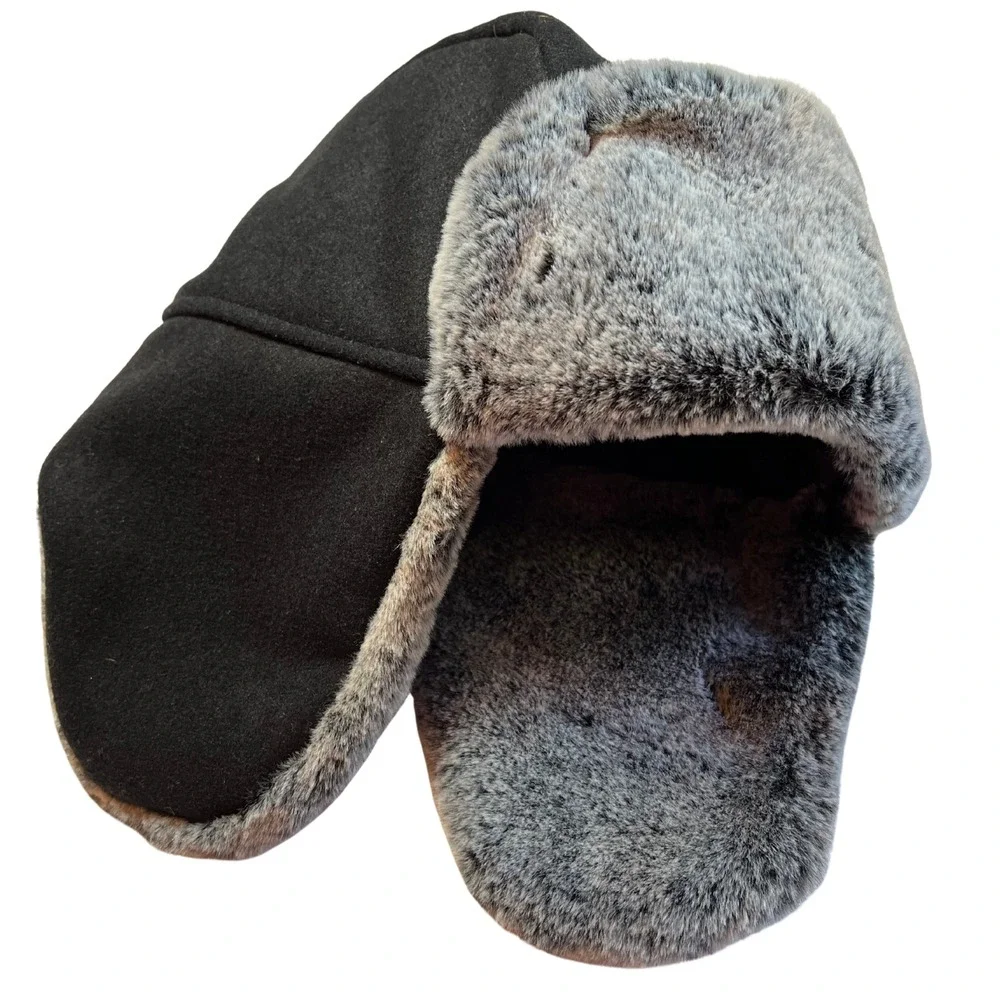 NWOT Old Navy Kids Faux Fur Trim Trapper Hat L - XL Black‎ Gray Winter Ski Snow
